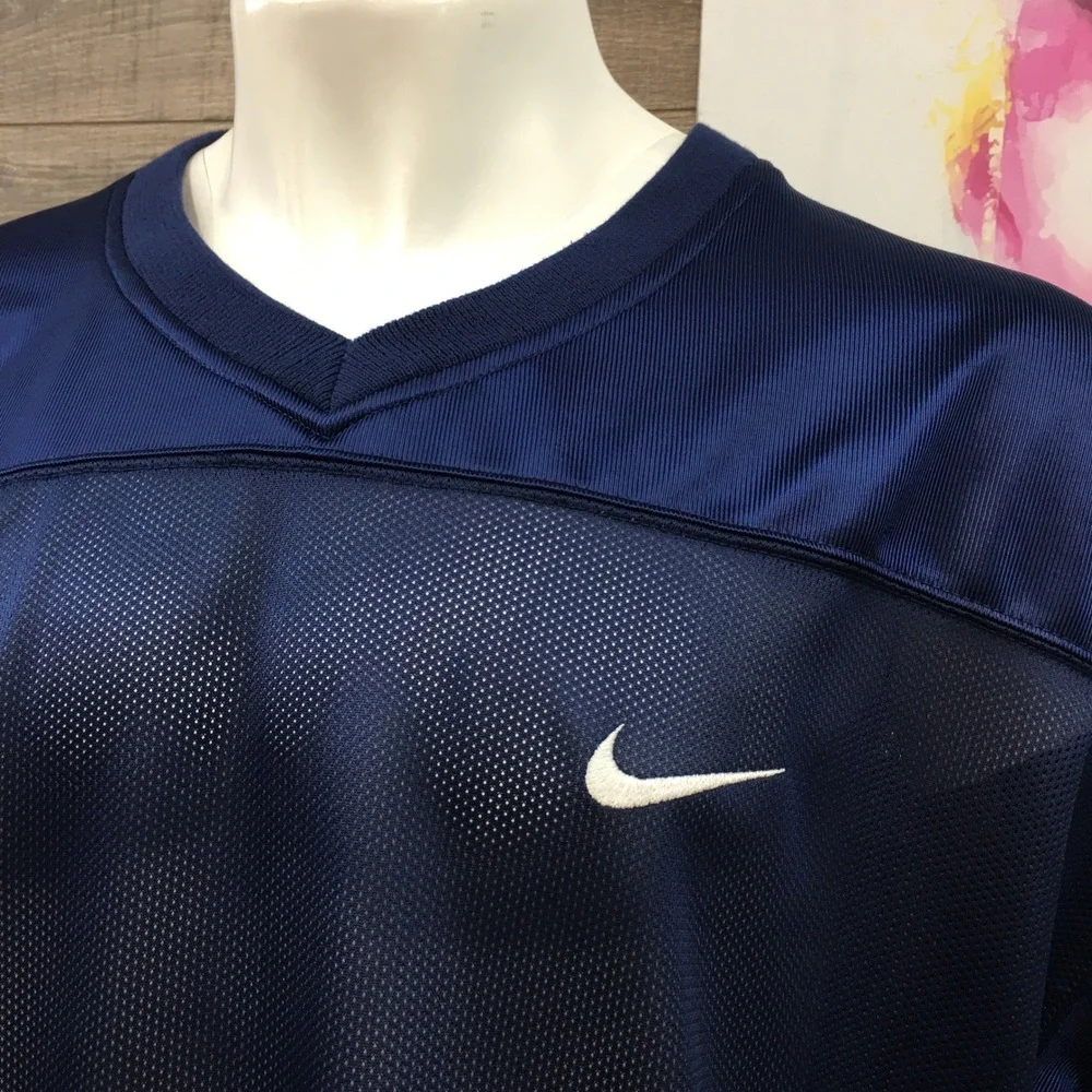 VINTAGE Nike Mens XL Oversized Navy Mesh V-Neck Practice Jersey Training Shirt